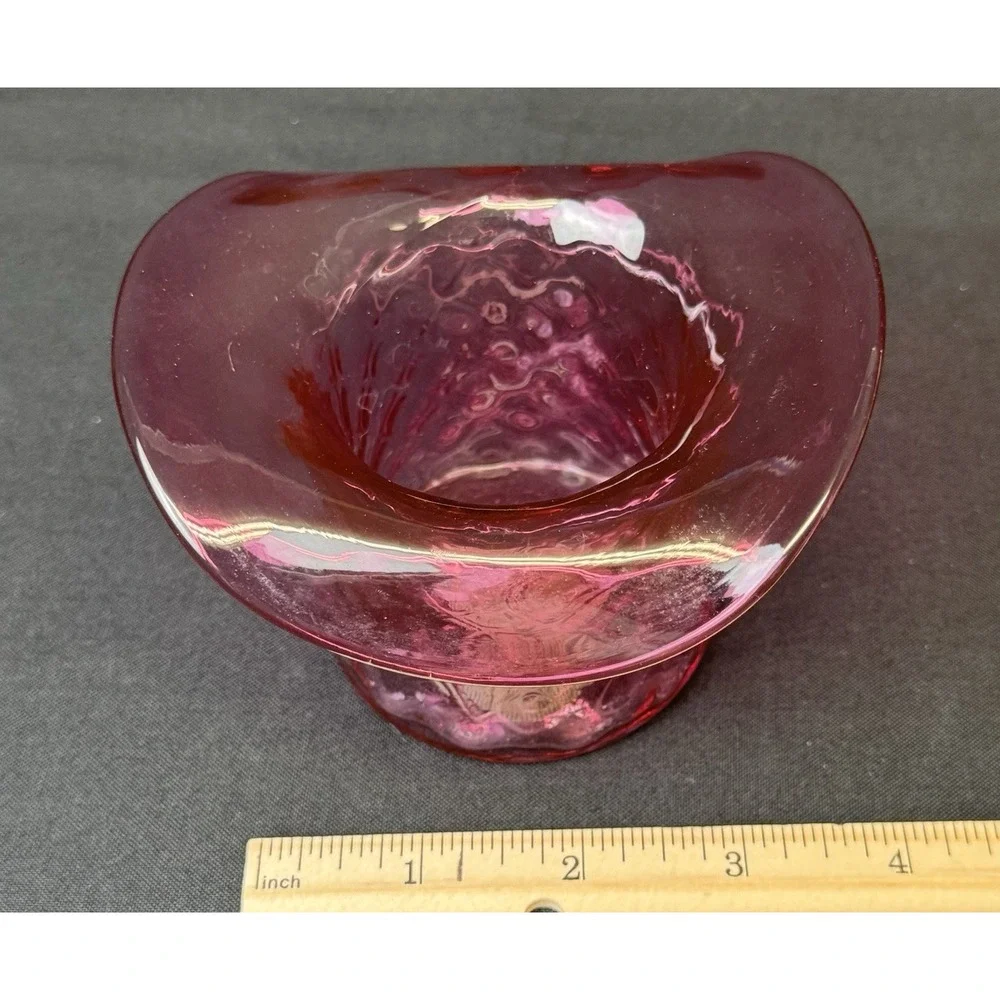 Vintage Cranberry Red Art Glass Hat Vase 3.5